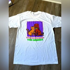 VTG 90s Humane Society Of The United States Dog Cat Graphic Tshirt White Size XL